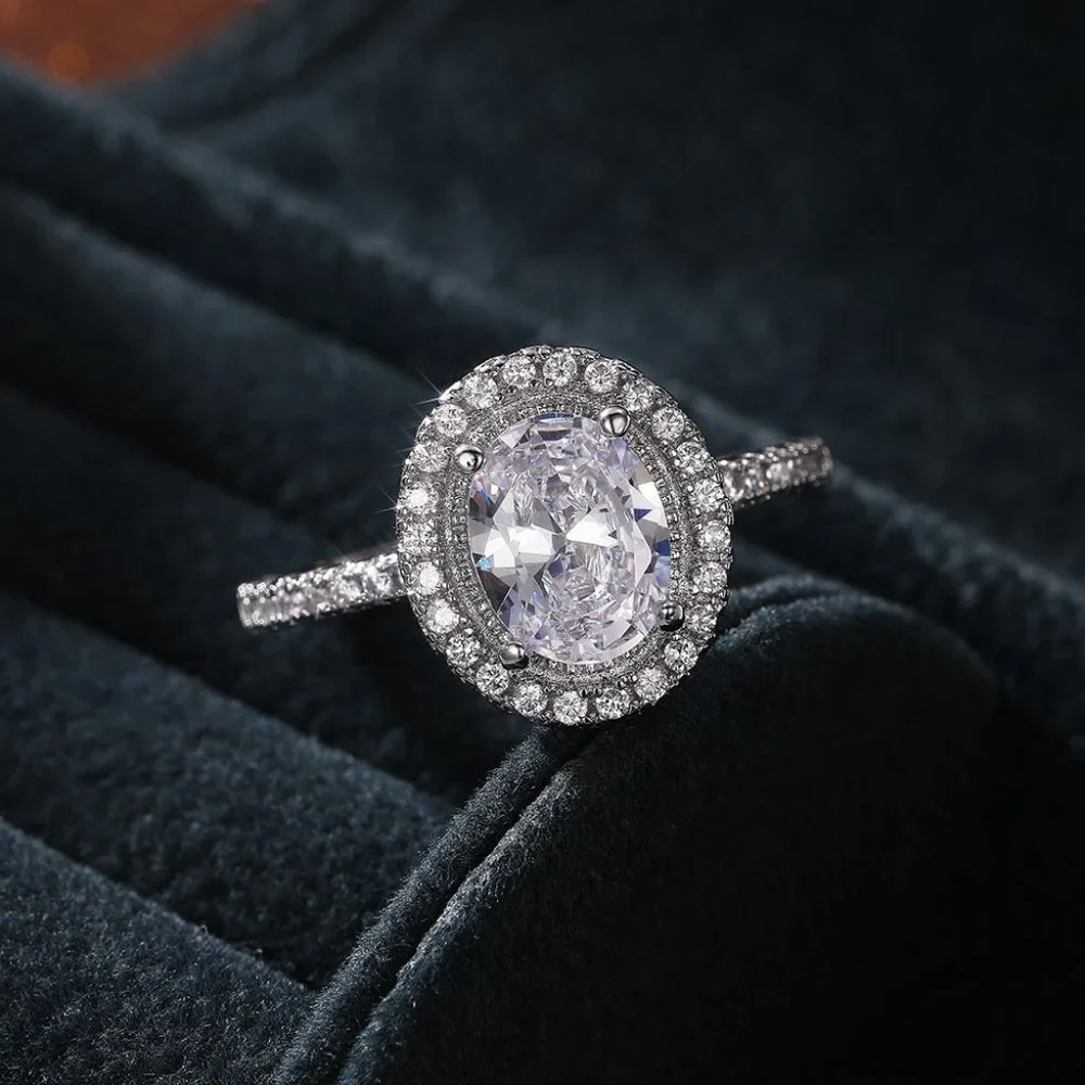 😍Beautiful Big Oval Pure Zircon Silver Plated Elegant Ring for Women, L113